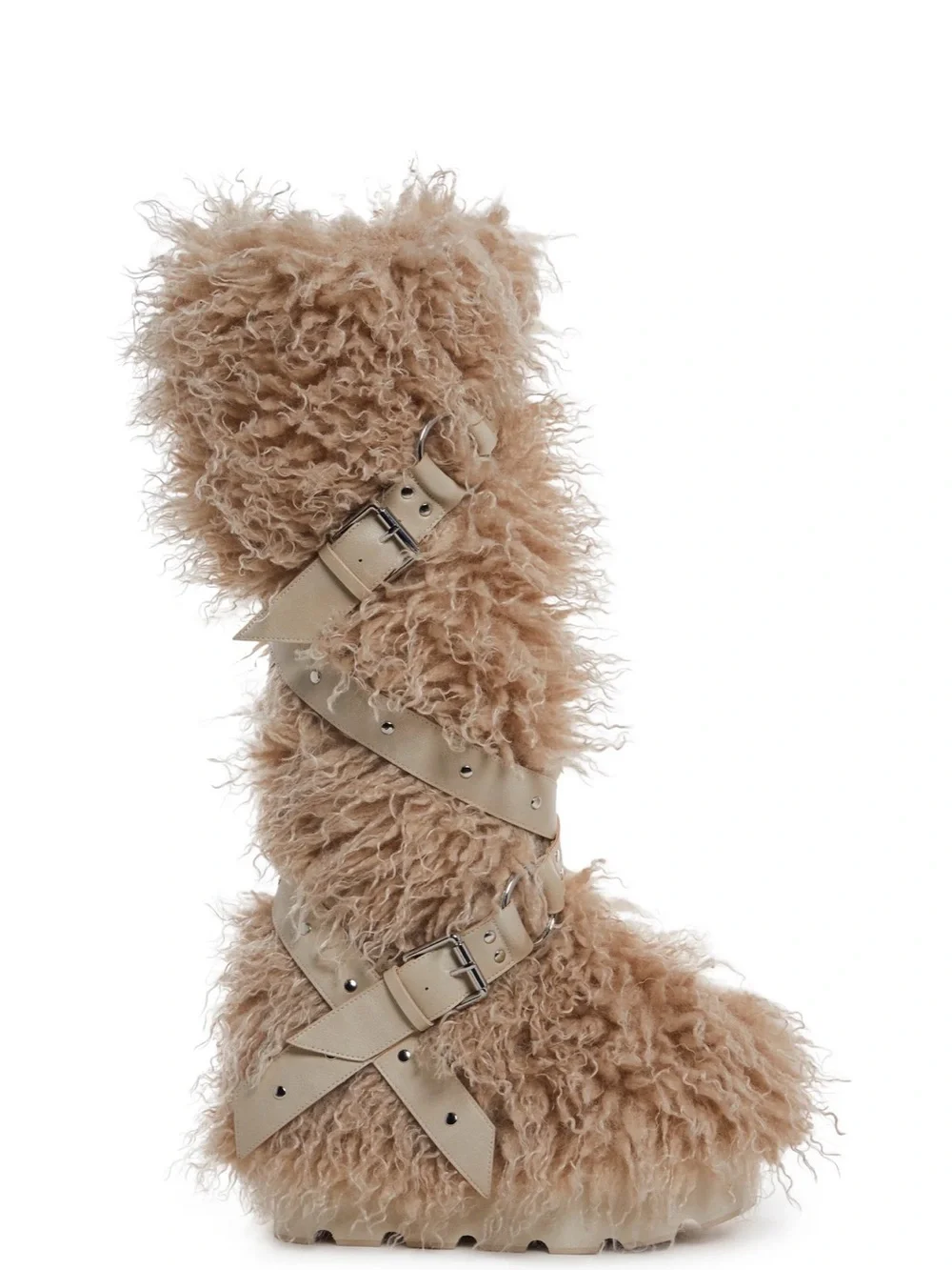 Club Exx Plush Furry Knee-High Boots in Cream